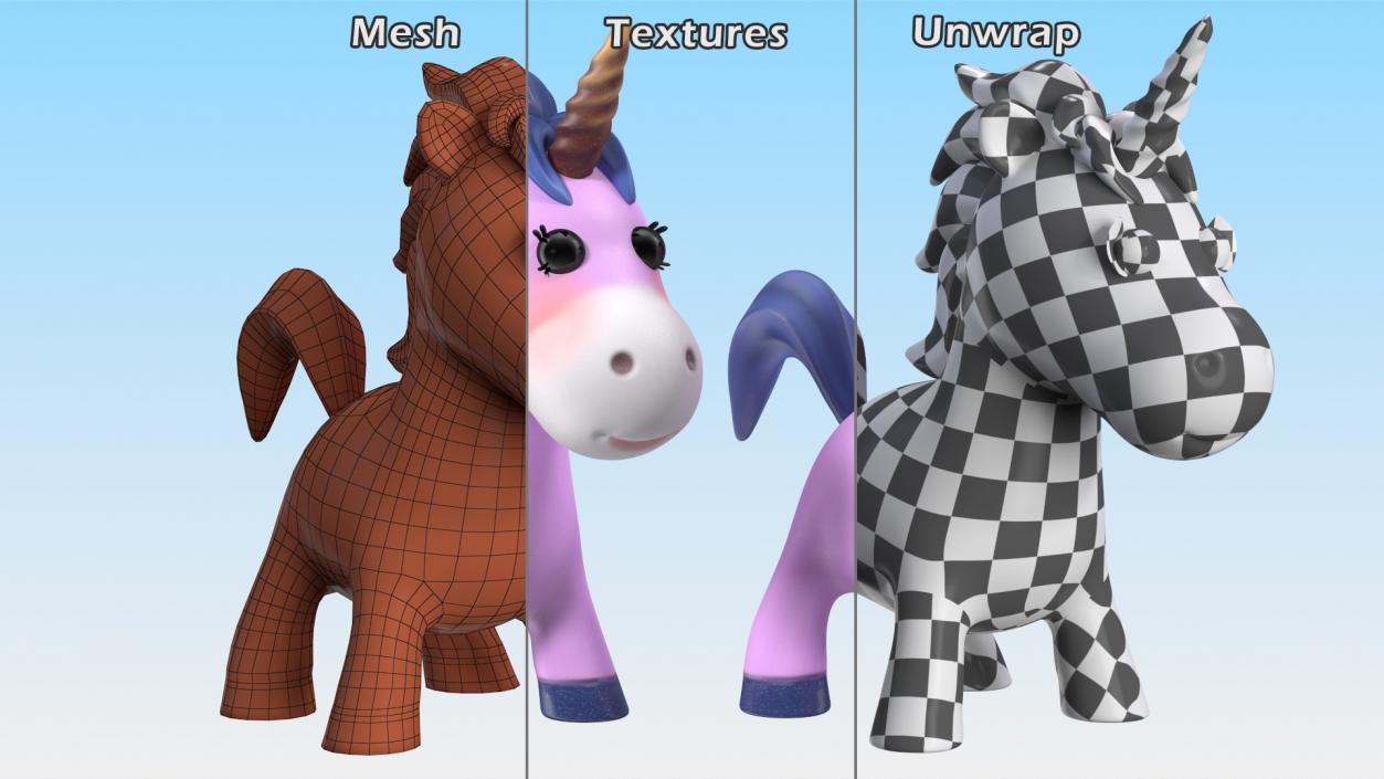 Pink Cartoon Unicorn Rigged 3D