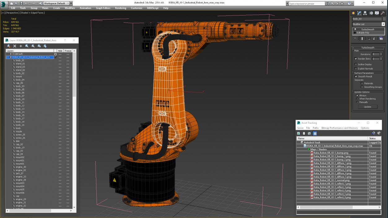 3D KUKA KR 60-3 Industrial Robot Arm model