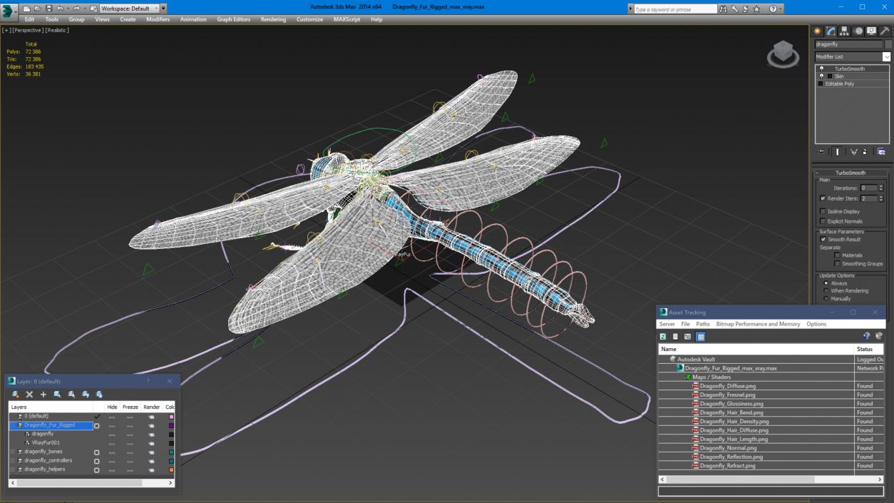 3D model Dragonfly Fur Rigged