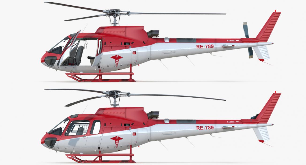 3D Medical Transport Helicopter Eurocopter AS 350 Rigged model