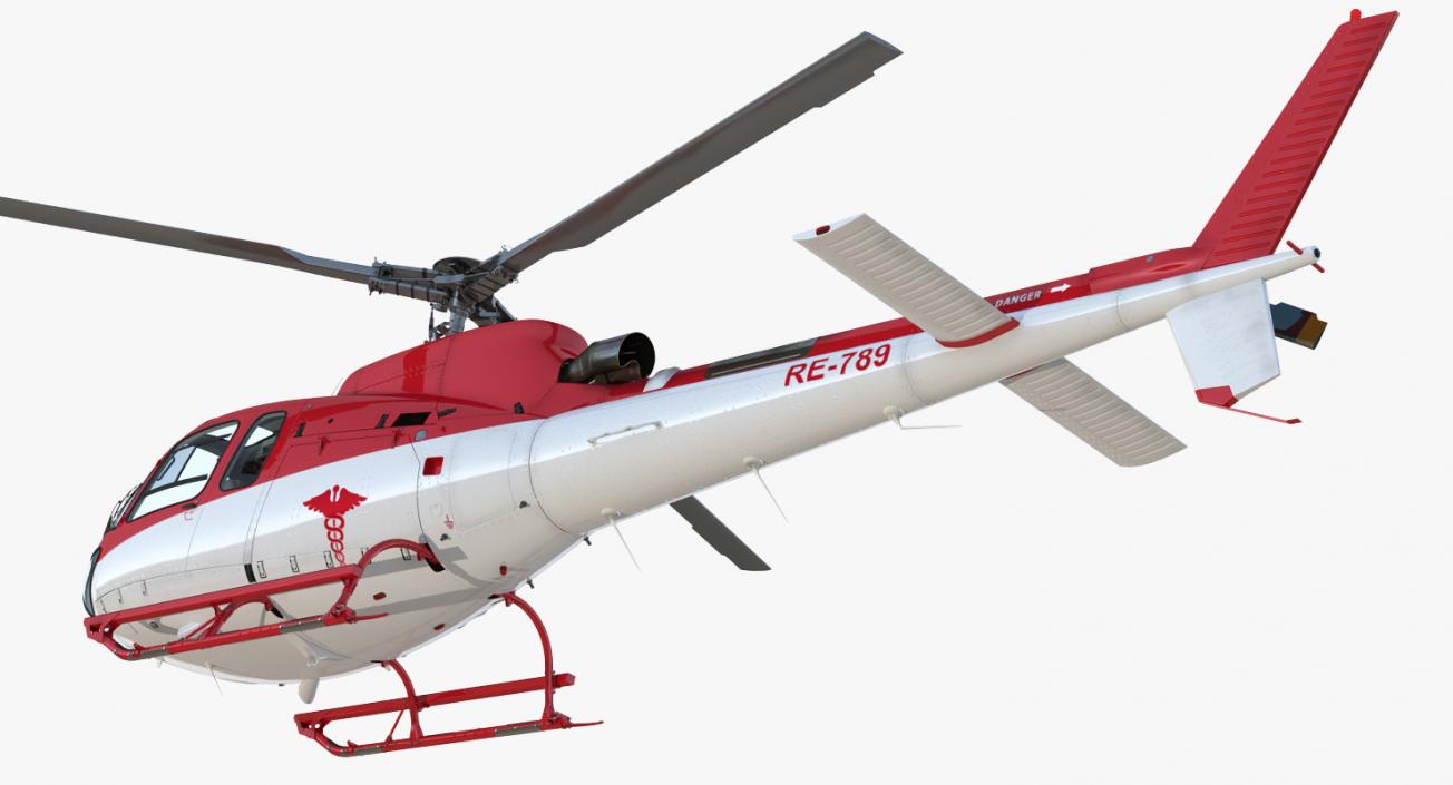 3D Medical Transport Helicopter Eurocopter AS 350 Rigged model