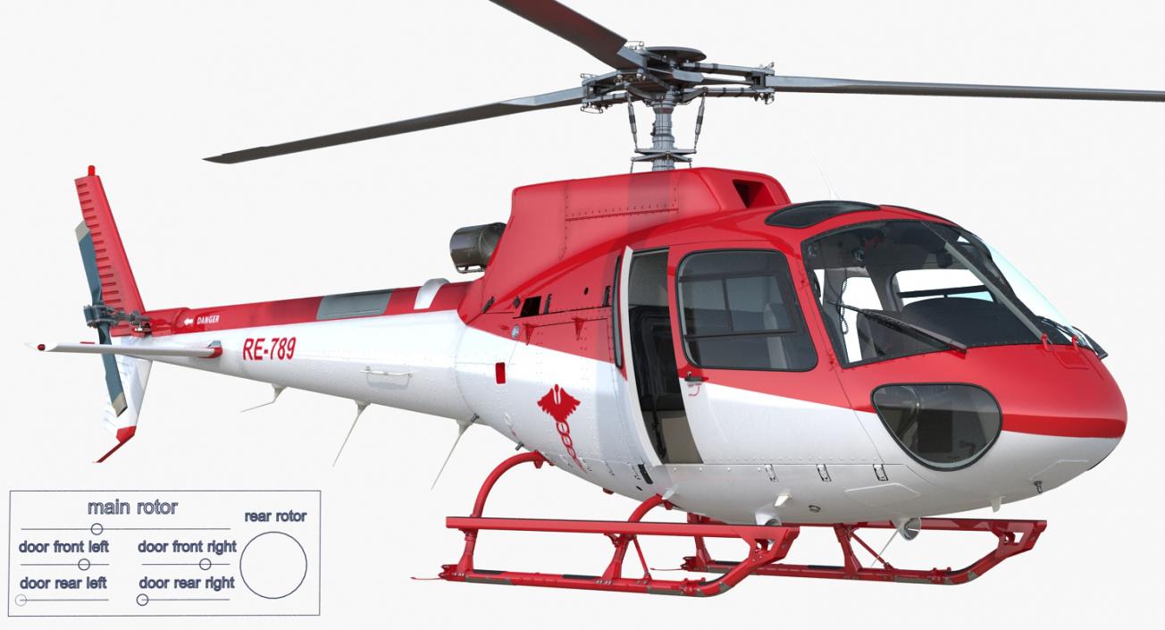 3D Medical Transport Helicopter Eurocopter AS 350 Rigged model