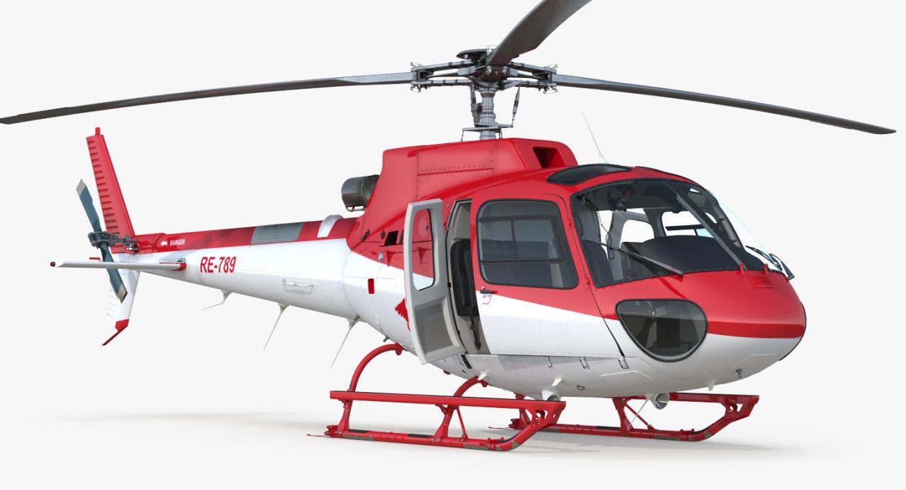 3D Medical Transport Helicopter Eurocopter AS 350 Rigged model