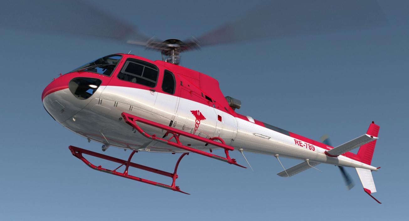 3D Medical Transport Helicopter Eurocopter AS 350 Rigged model