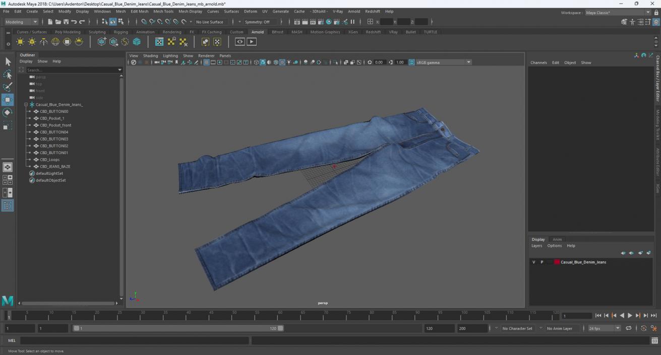 3D Casual Blue Denim Jeans model