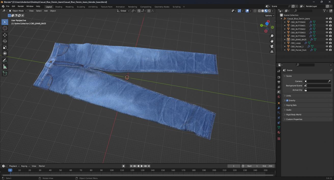 3D Casual Blue Denim Jeans model