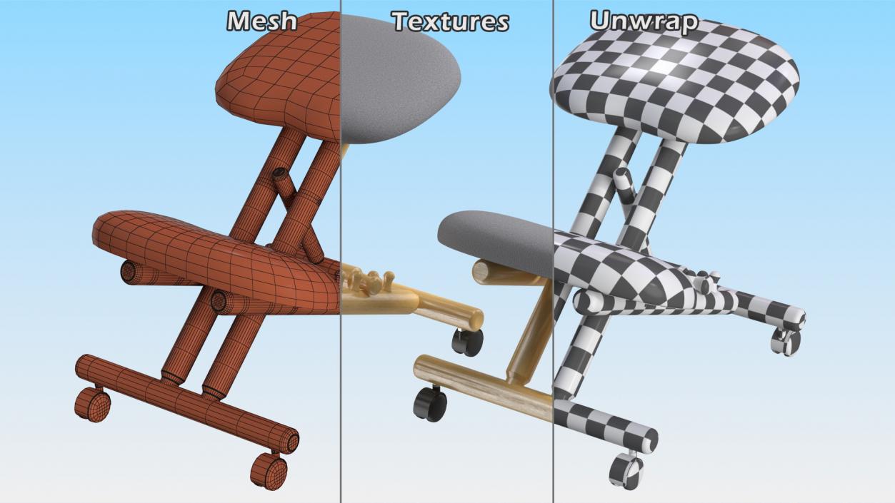 3D Mobile Wooden Ergonomic Kneeling Chair model