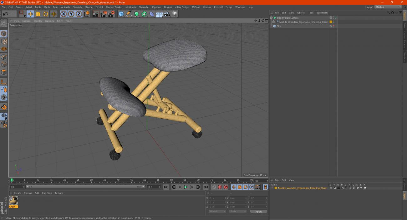 3D Mobile Wooden Ergonomic Kneeling Chair model