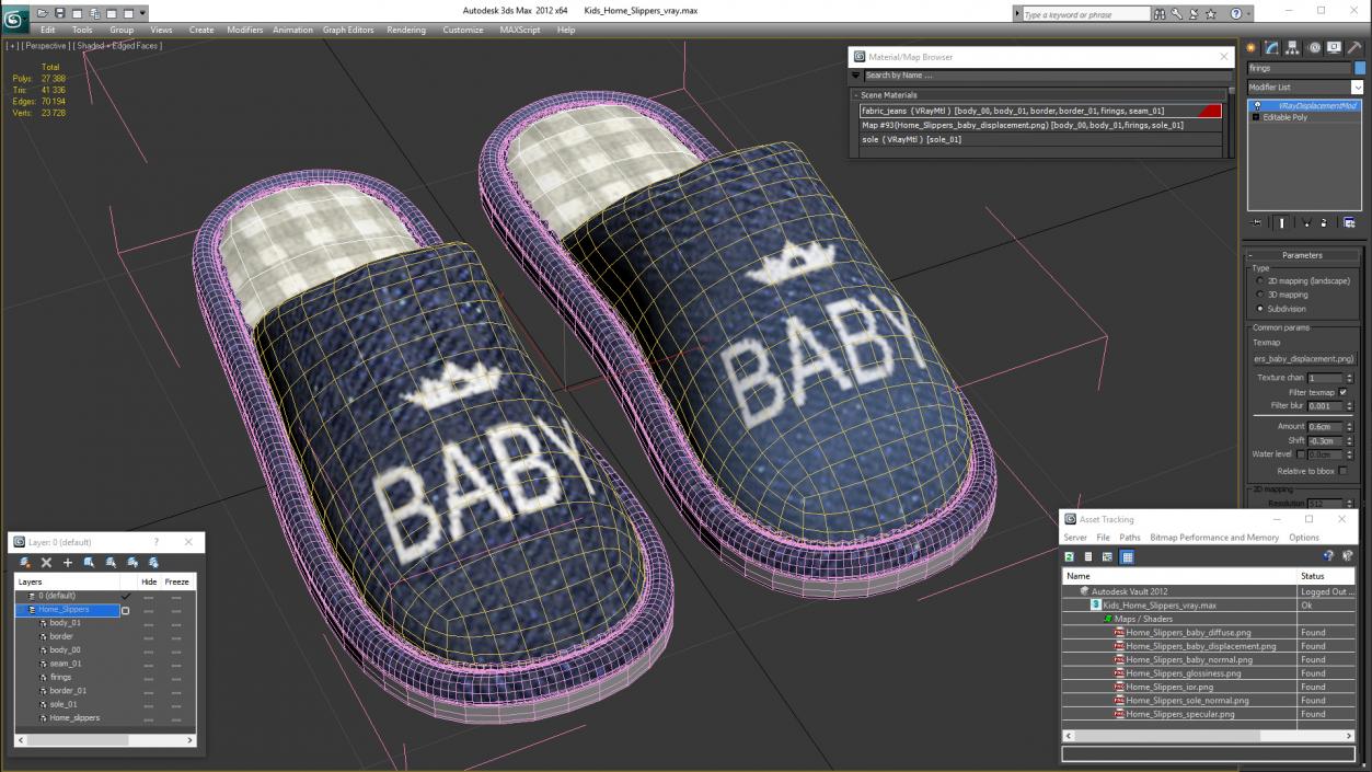 3D Kids Home Slippers model