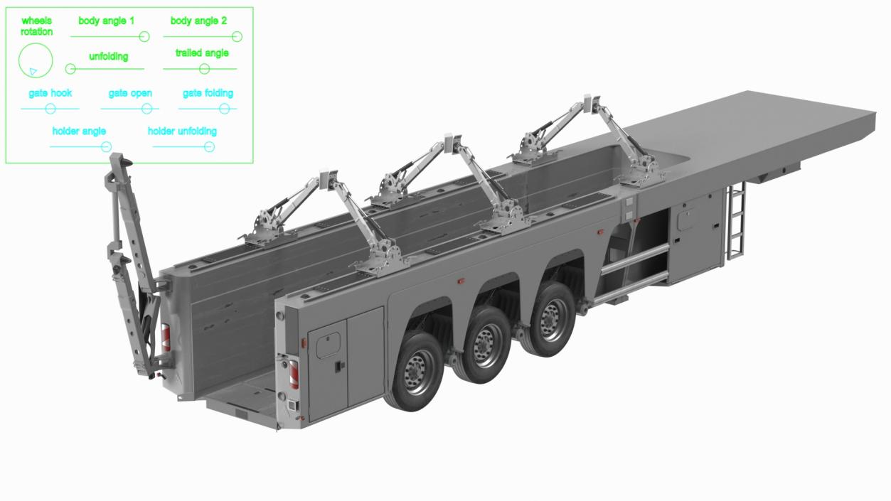 3D model Concrete Panel Semi Trailer Empty Rigged