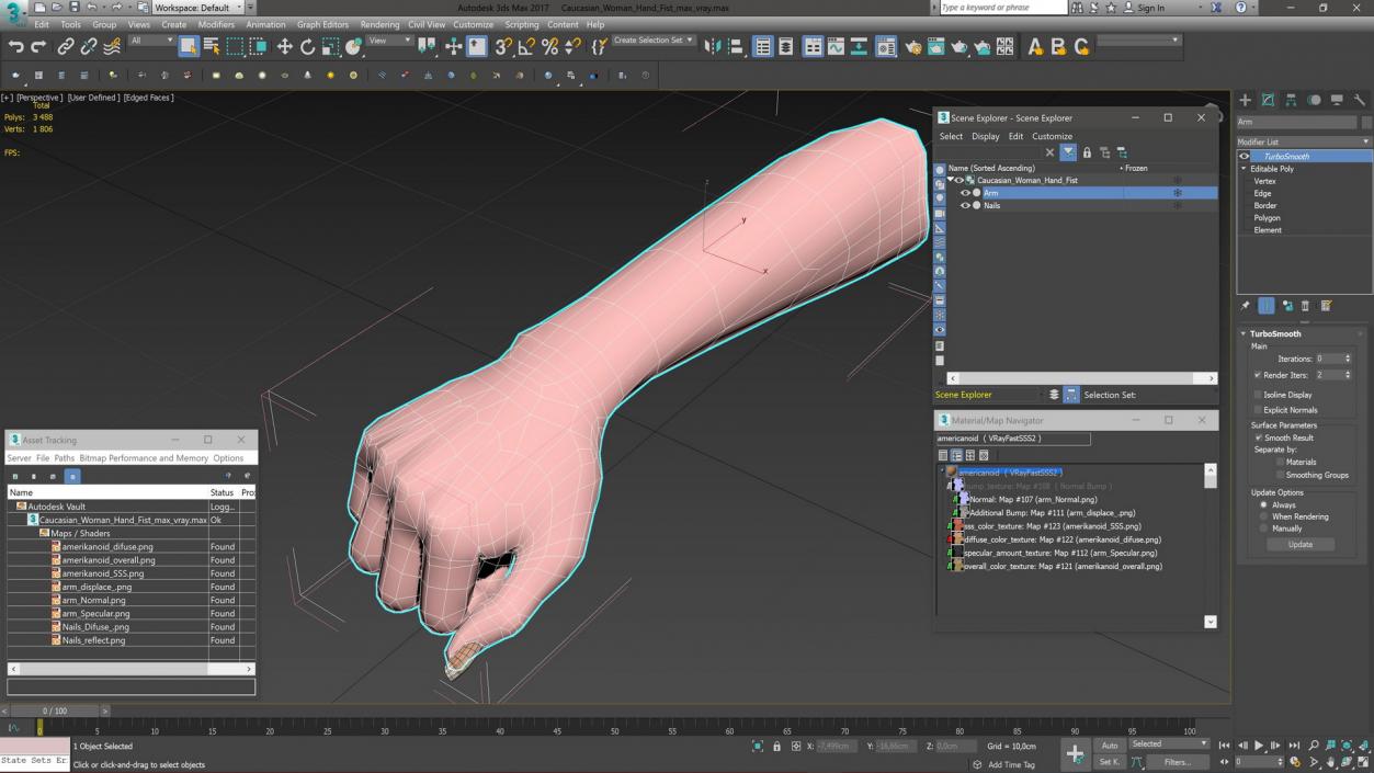 3D model Caucasian Woman Hand Fist