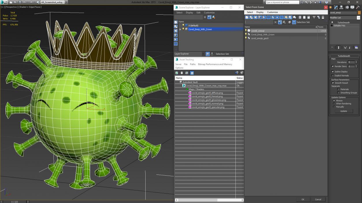 Covid Emoji with Crown 3D