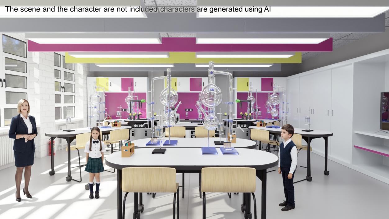 3D Modular Table Set for Chemistry Classroom 2 model