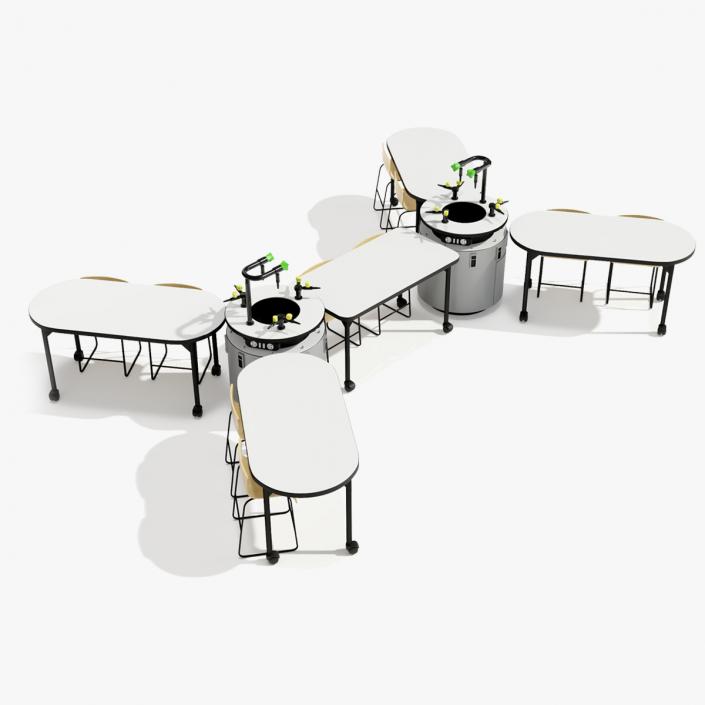 3D Modular Table Set for Chemistry Classroom 2 model