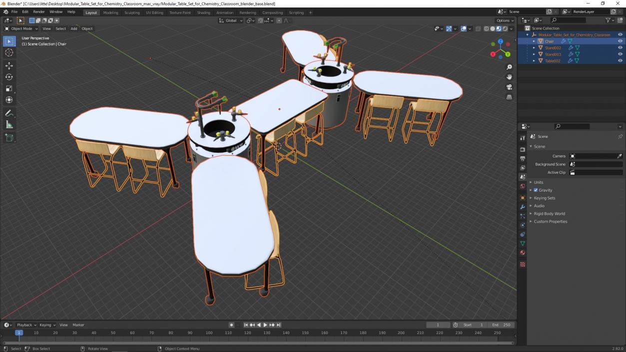 3D Modular Table Set for Chemistry Classroom 2 model