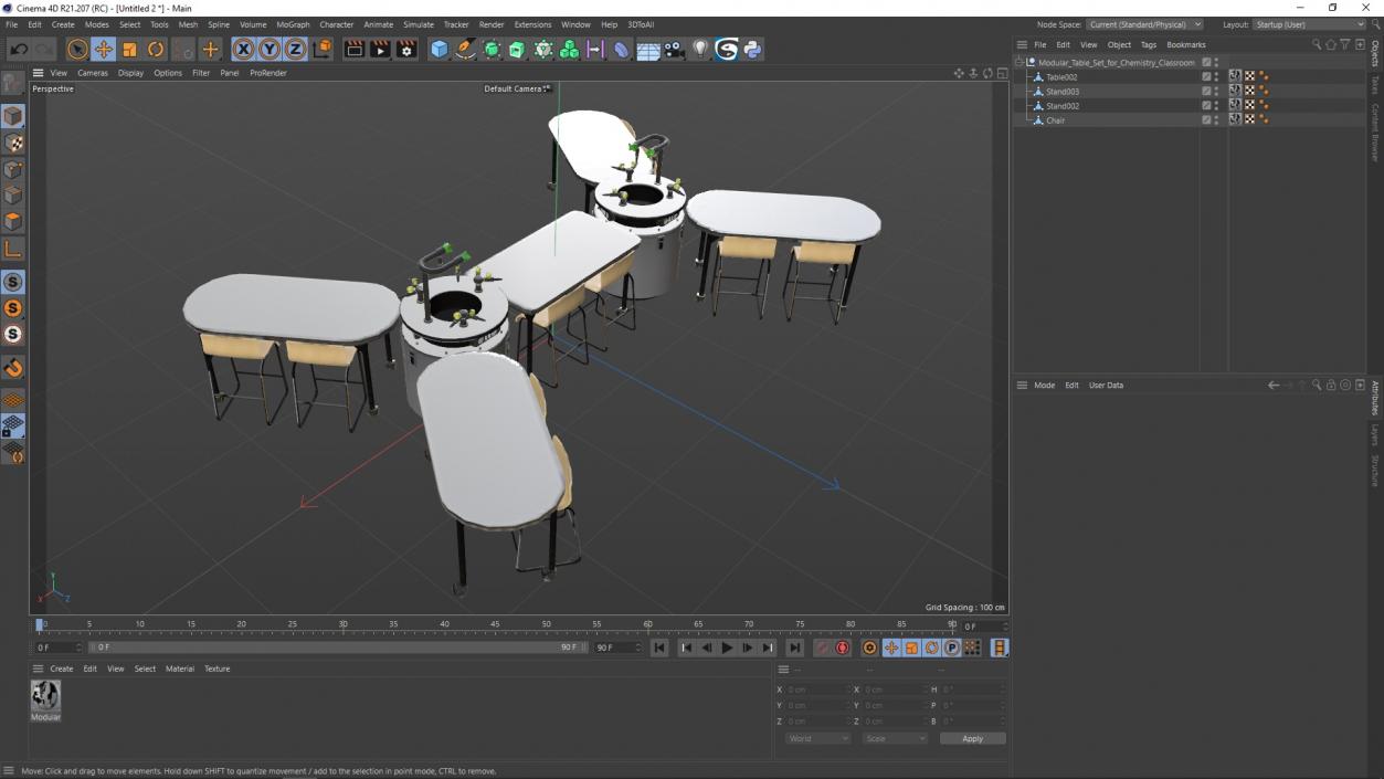 3D Modular Table Set for Chemistry Classroom 2 model