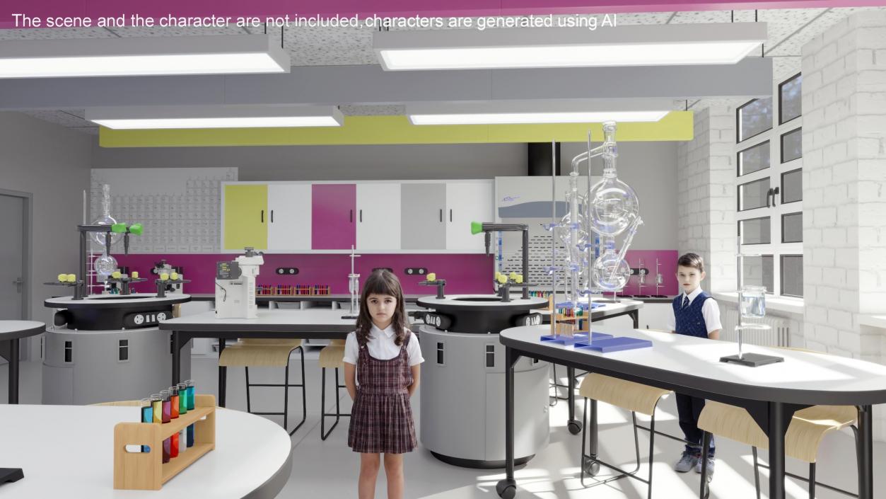 3D Modular Table Set for Chemistry Classroom 2 model