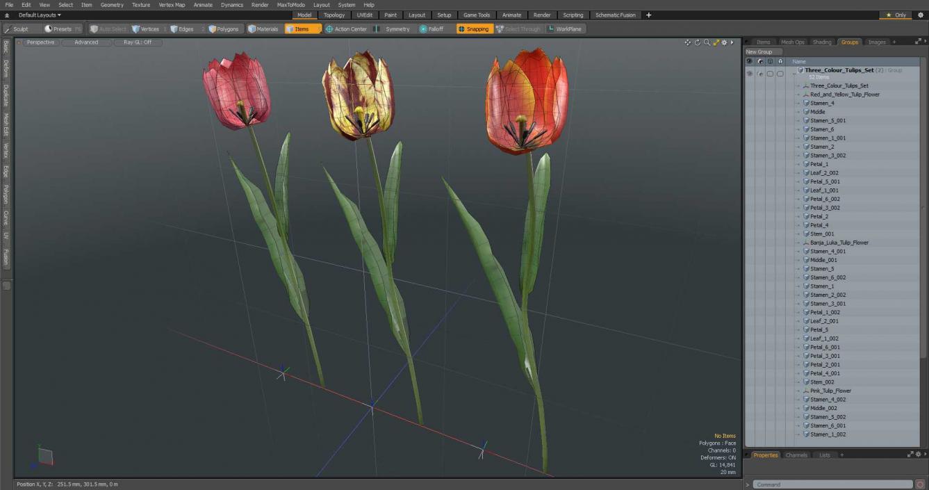 3D Three Colour Tulips Set model