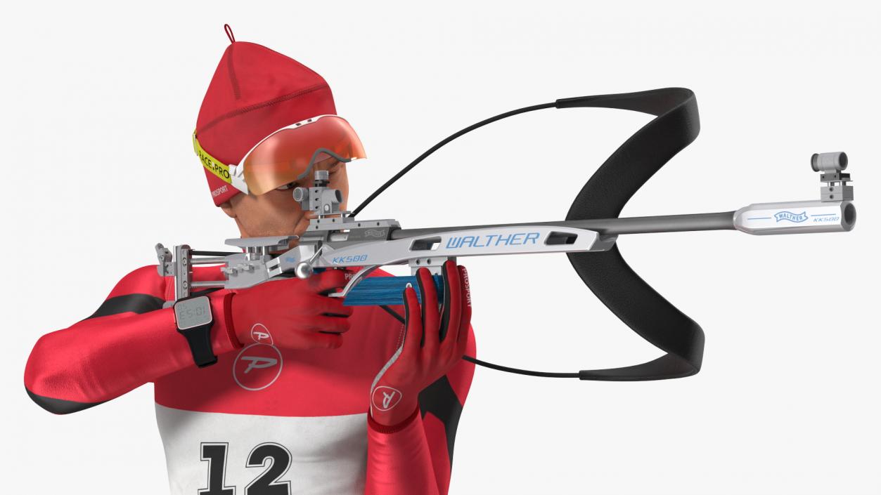 3D Biathlete Fully Equipped Standing Pose model