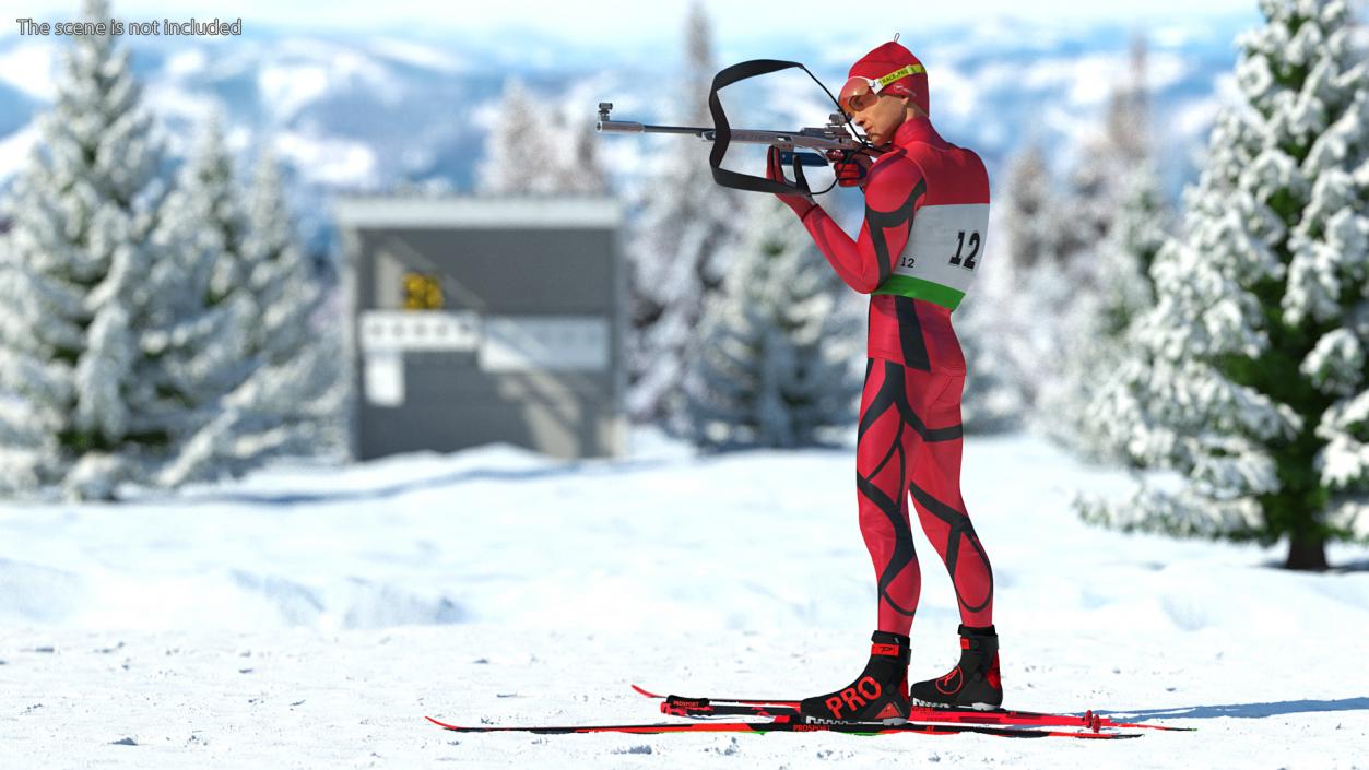 3D Biathlete Fully Equipped Standing Pose model