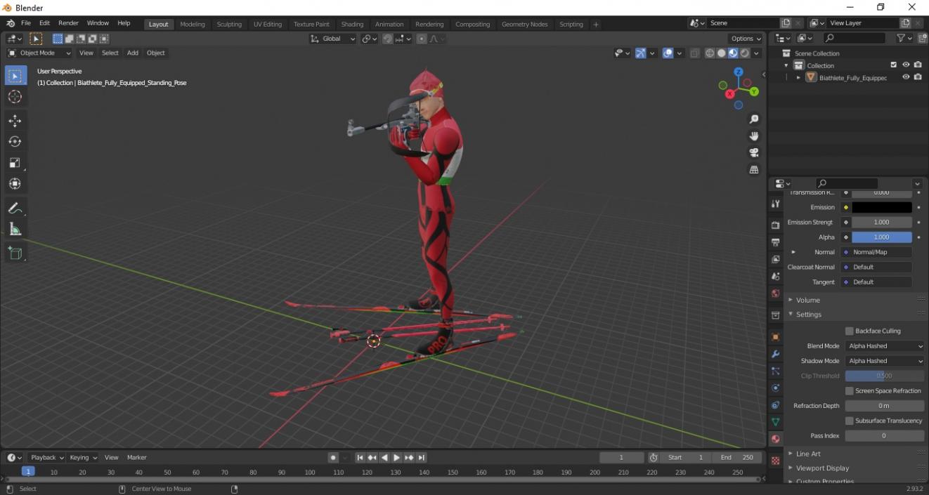 3D Biathlete Fully Equipped Standing Pose model