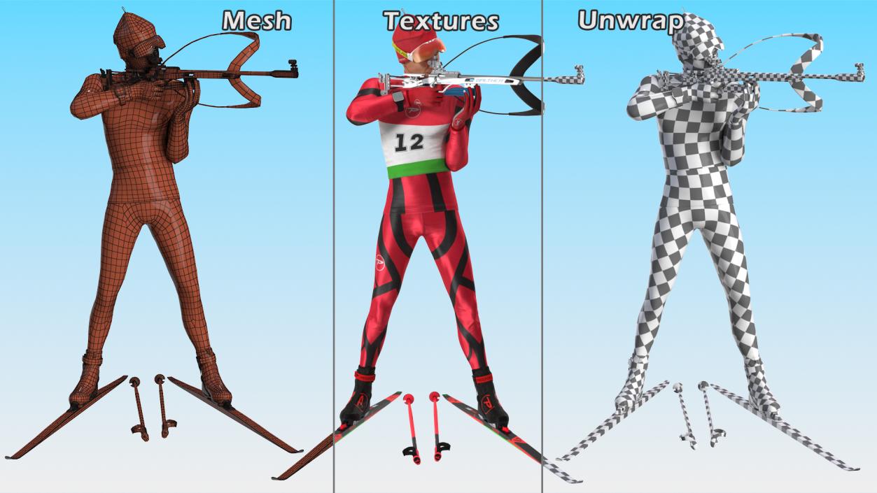 3D Biathlete Fully Equipped Standing Pose model