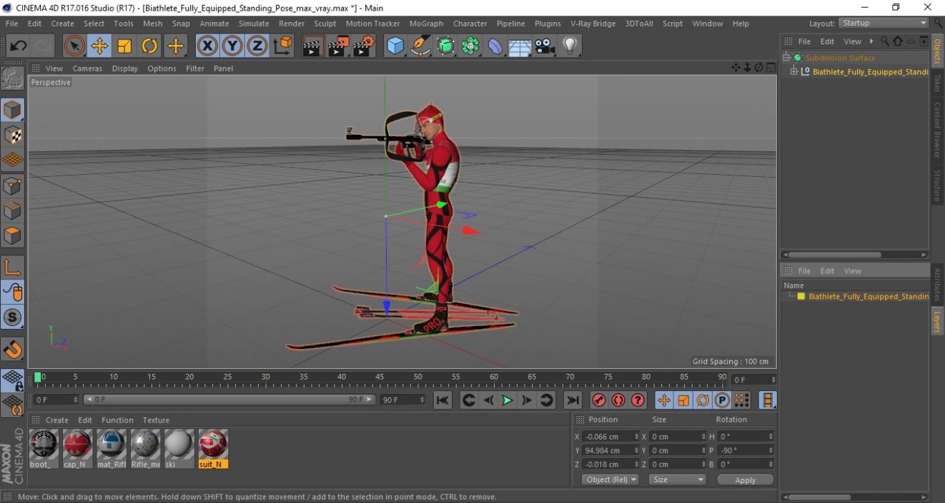 3D Biathlete Fully Equipped Standing Pose model