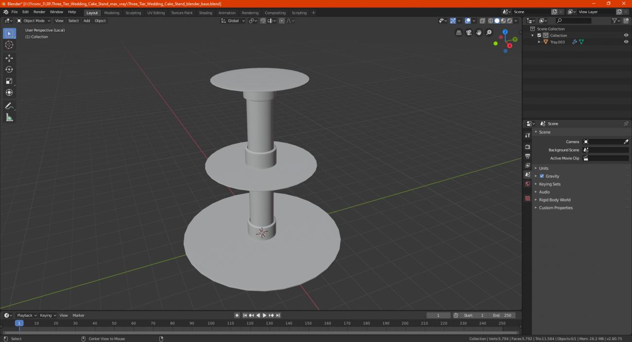 Three Tier Wedding Cake Stand 3D model