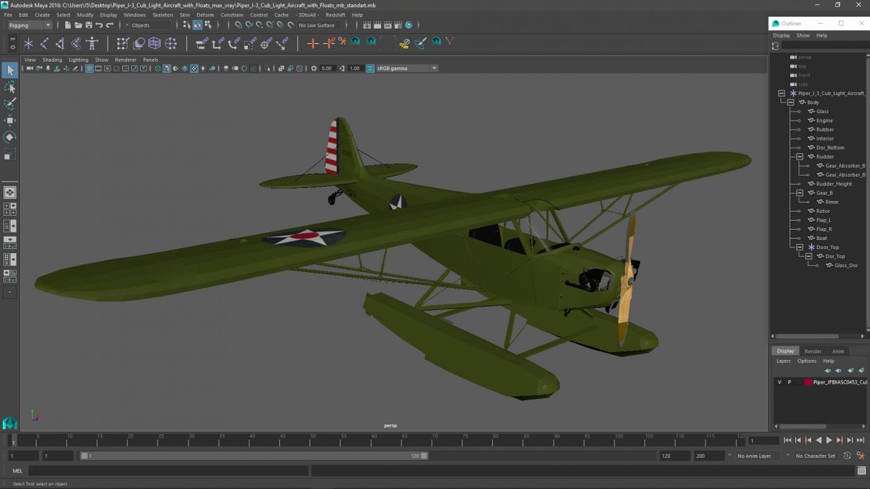 3D model Piper J-3 Cub Light Aircraft with Floats