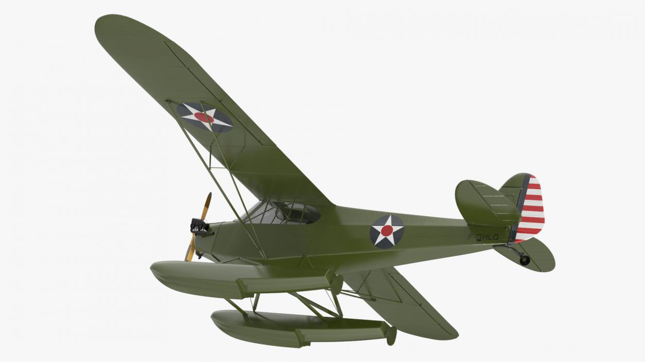 3D model Piper J-3 Cub Light Aircraft with Floats