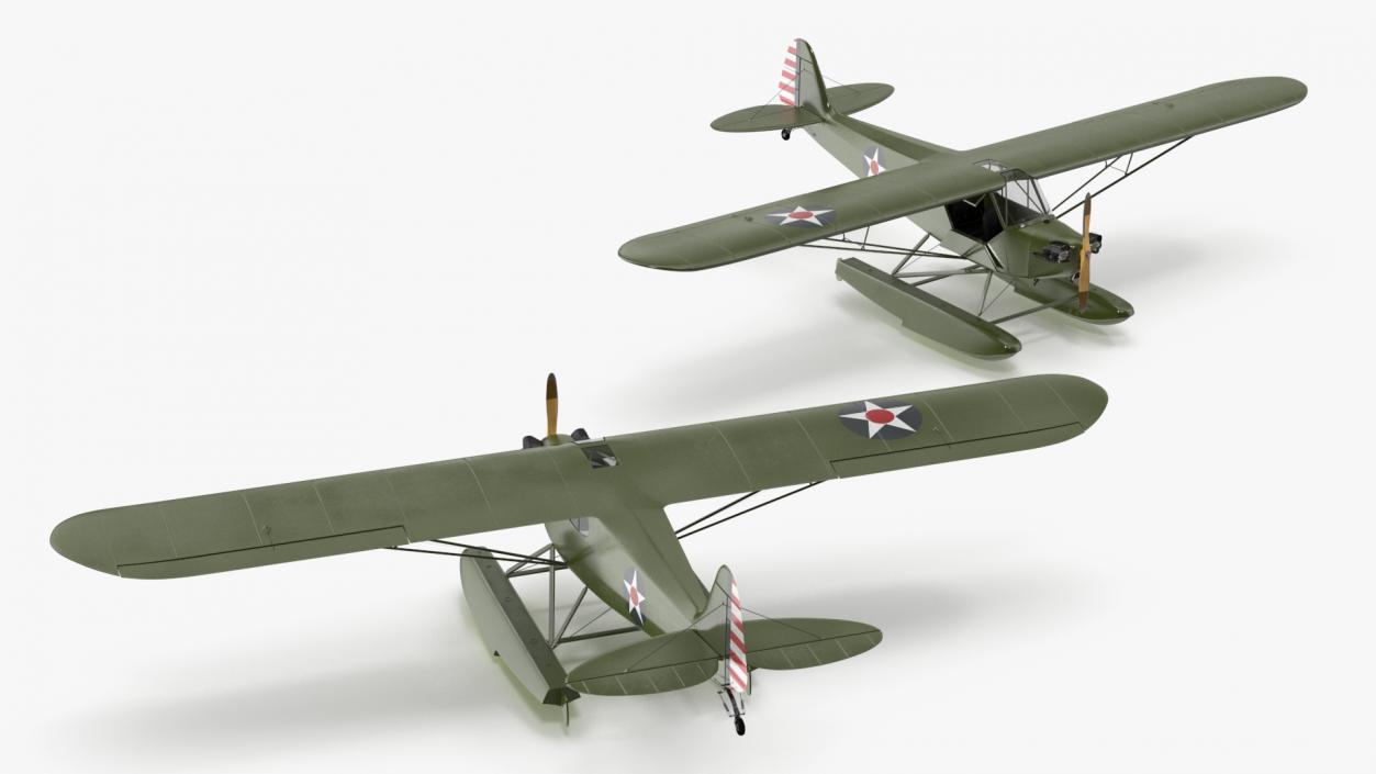 3D model Piper J-3 Cub Light Aircraft with Floats