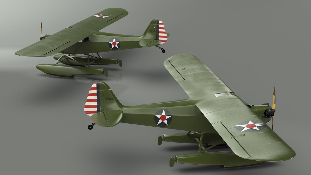 3D model Piper J-3 Cub Light Aircraft with Floats