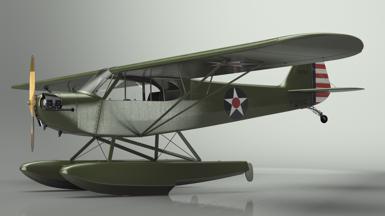 3D model Piper J-3 Cub Light Aircraft with Floats