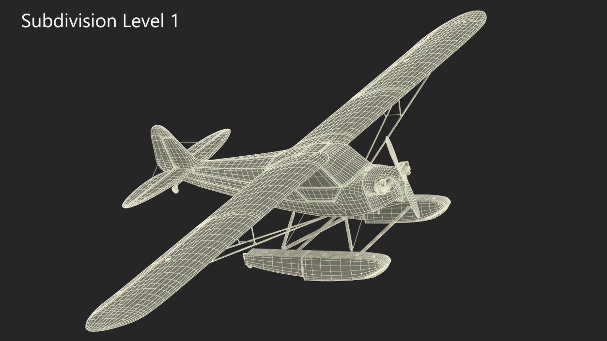 3D model Piper J-3 Cub Light Aircraft with Floats