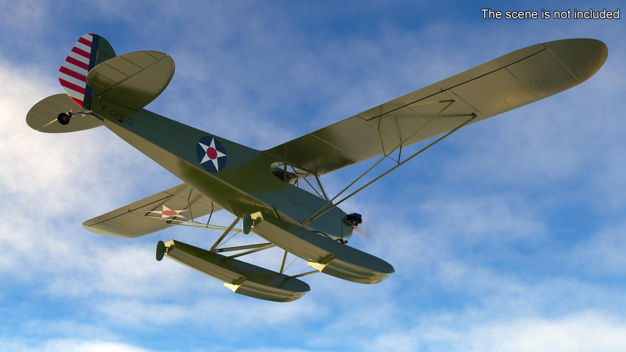 3D model Piper J-3 Cub Light Aircraft with Floats