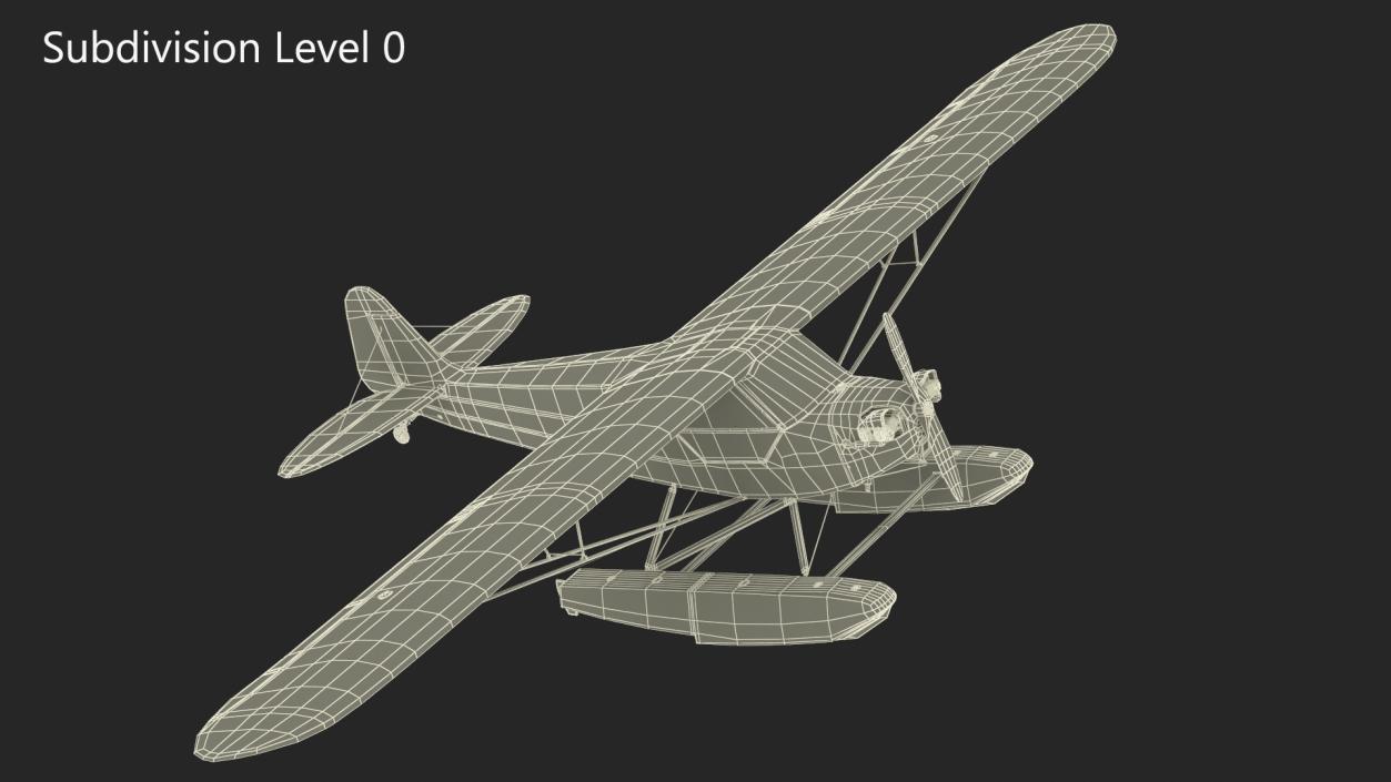 3D model Piper J-3 Cub Light Aircraft with Floats