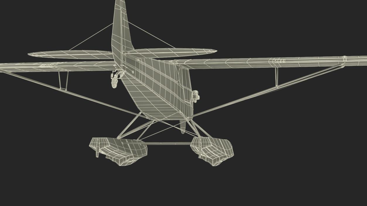 3D model Piper J-3 Cub Light Aircraft with Floats