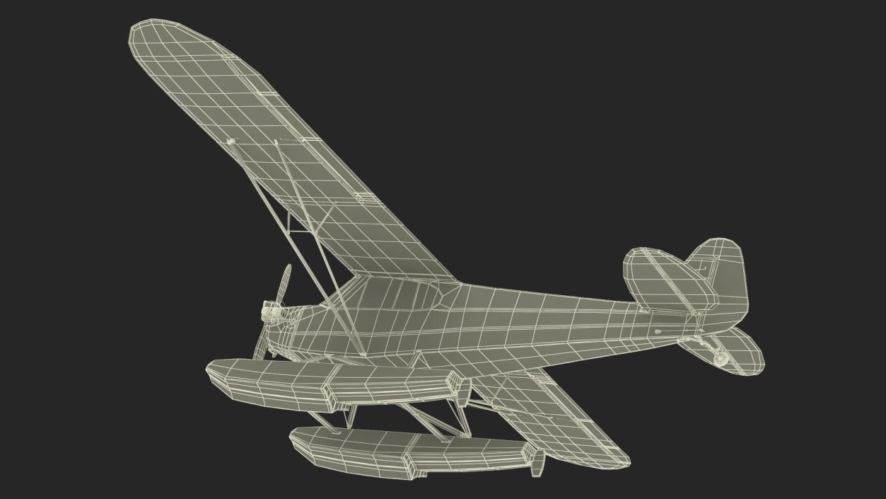 3D model Piper J-3 Cub Light Aircraft with Floats