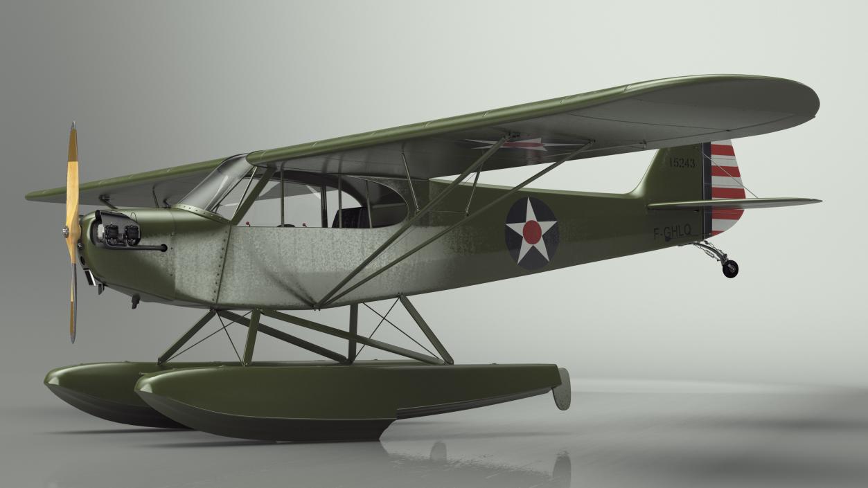 3D model Piper J-3 Cub Light Aircraft with Floats