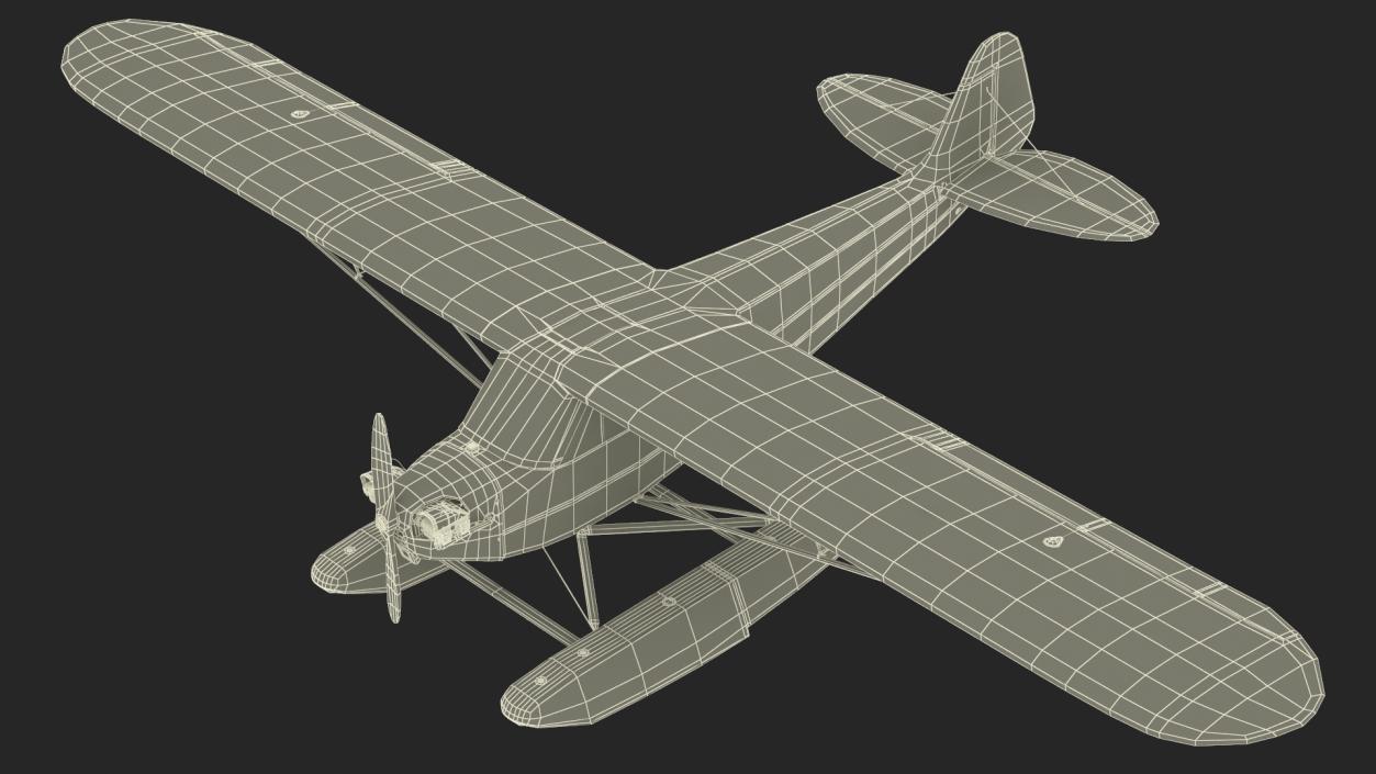 3D model Piper J-3 Cub Light Aircraft with Floats