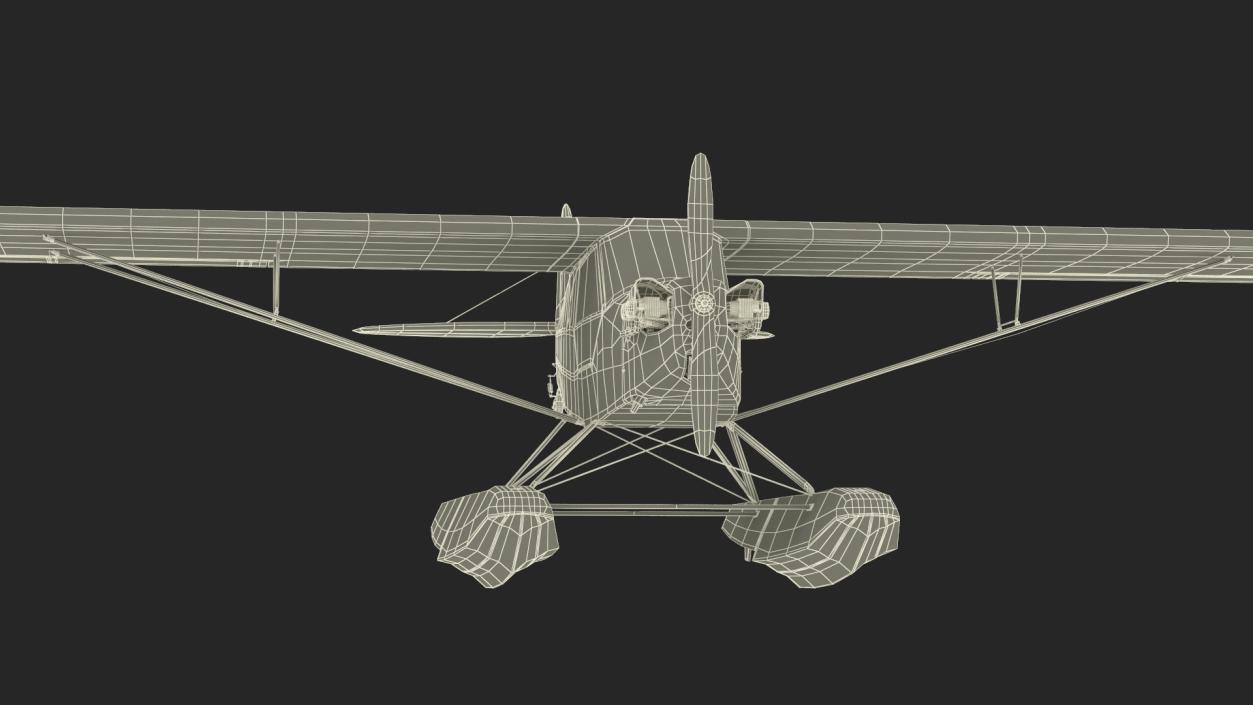 3D model Piper J-3 Cub Light Aircraft with Floats