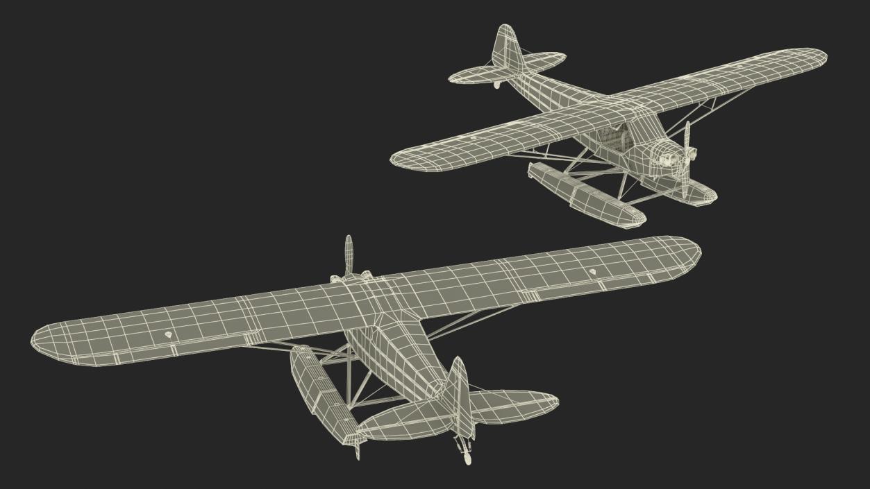 3D model Piper J-3 Cub Light Aircraft with Floats