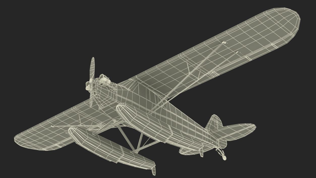 3D model Piper J-3 Cub Light Aircraft with Floats