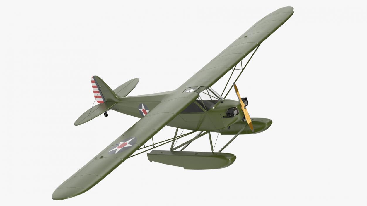 3D model Piper J-3 Cub Light Aircraft with Floats