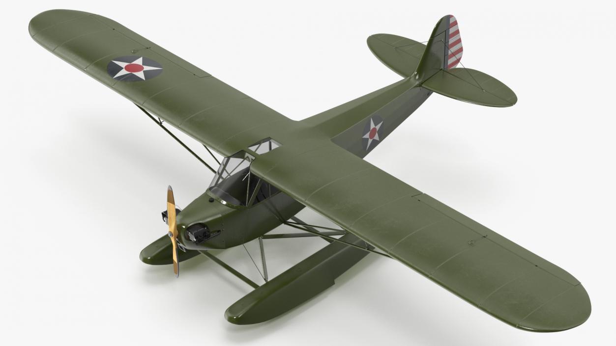 3D model Piper J-3 Cub Light Aircraft with Floats