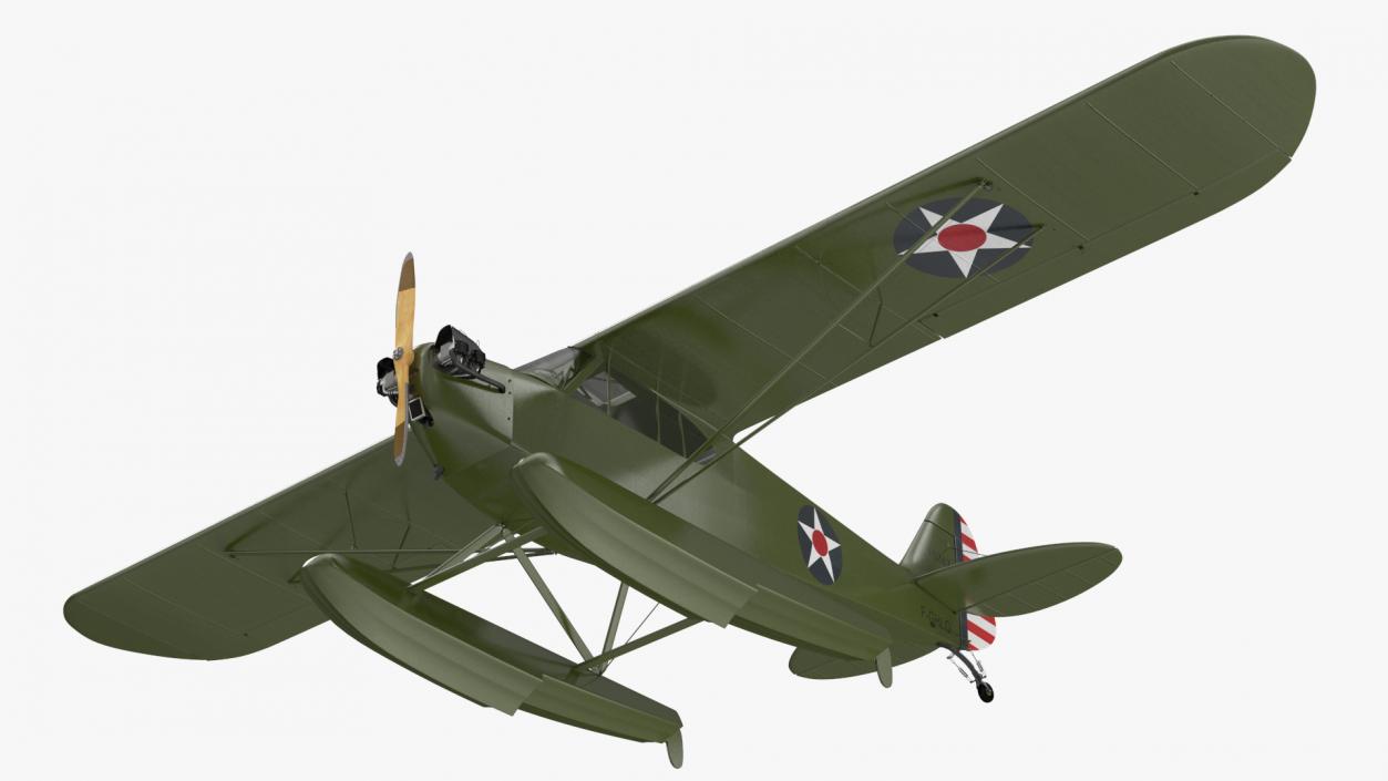 3D model Piper J-3 Cub Light Aircraft with Floats