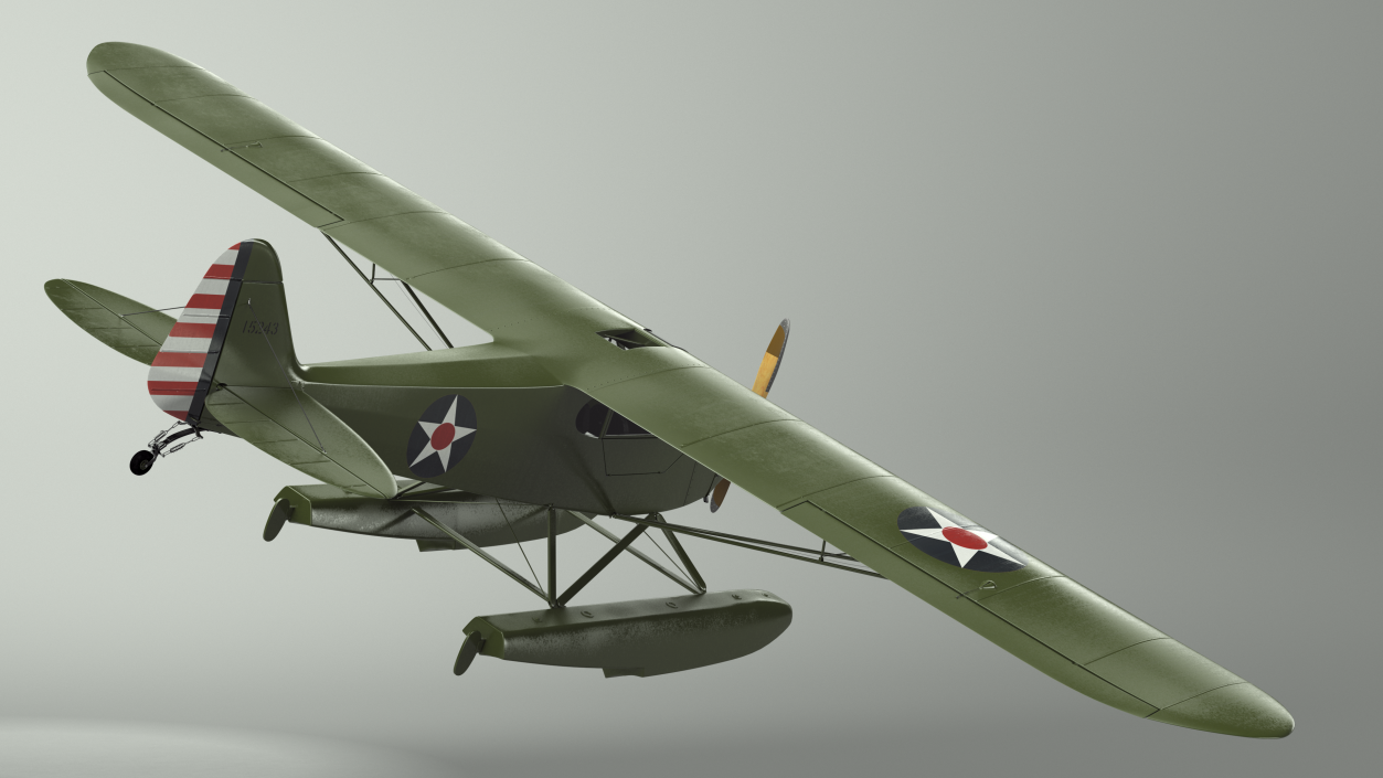 3D model Piper J-3 Cub Light Aircraft with Floats