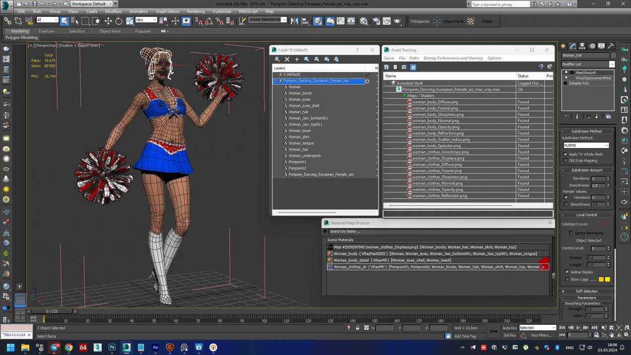 3D model Pompom Dancing European Female