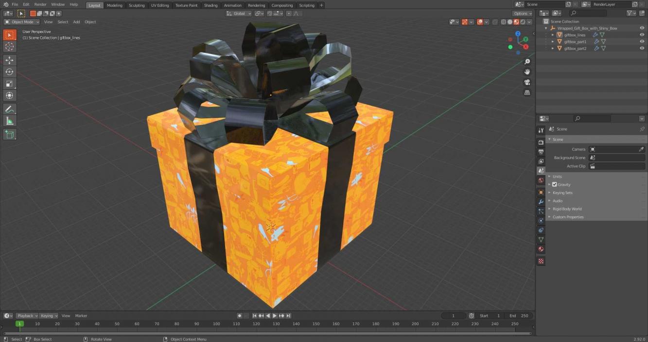 3D Wrapped Gift Box with Shiny Bow