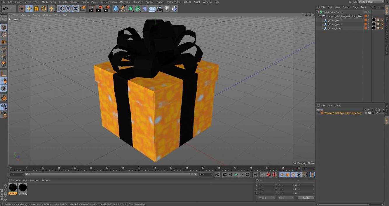 3D Wrapped Gift Box with Shiny Bow